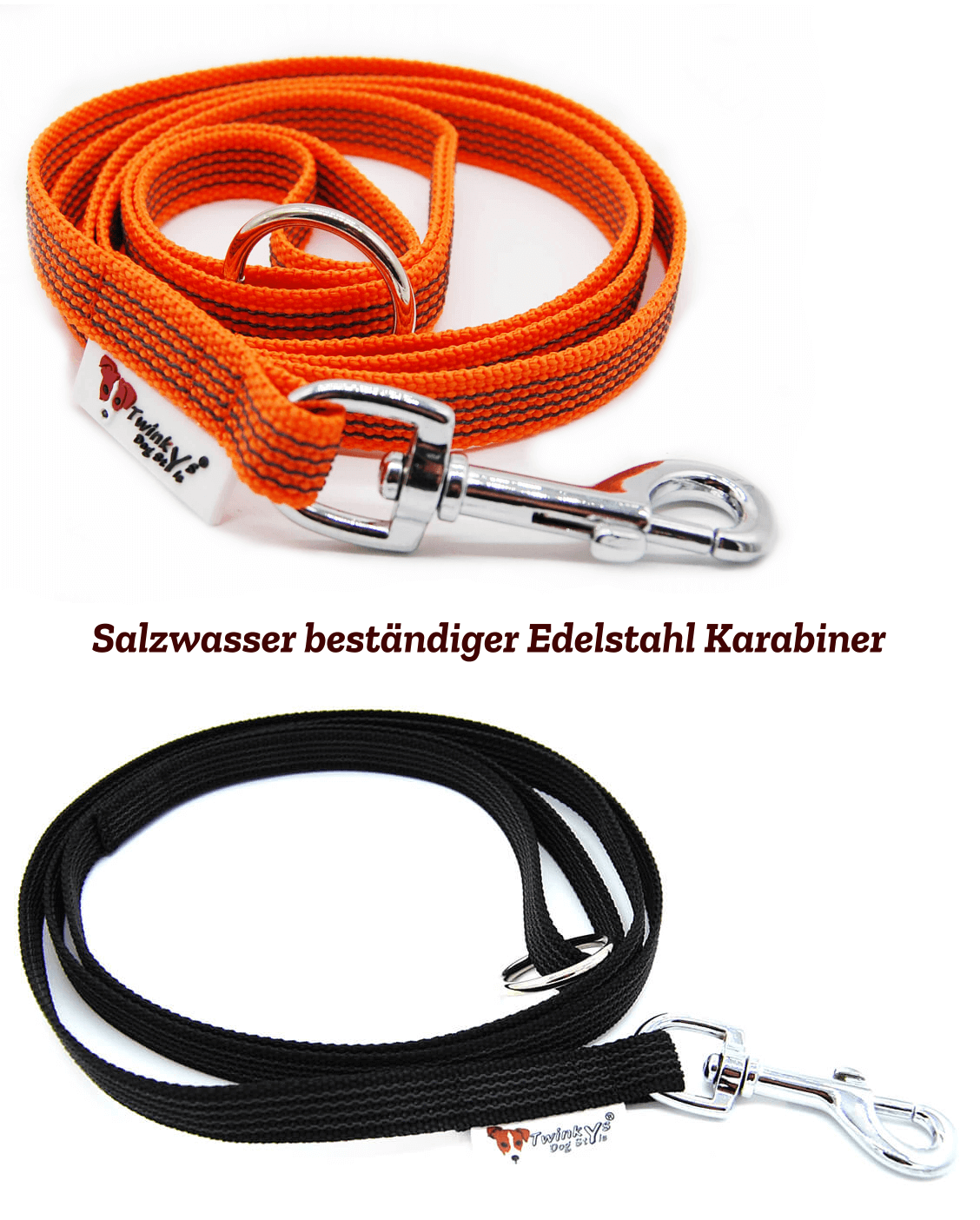 Kurze Führleine Edelstahl Karabiner gummiert mit Handschlaufe, Länge 160 cm, Breite 15 mm, für kleine und große Hunde geeignet