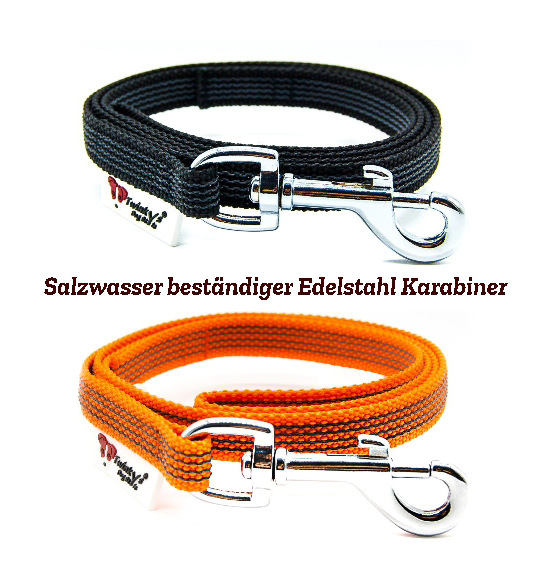 1 Meter Hundeleine gummiert 15 mm breit  mit Edelstahl Karabiner 50 kg