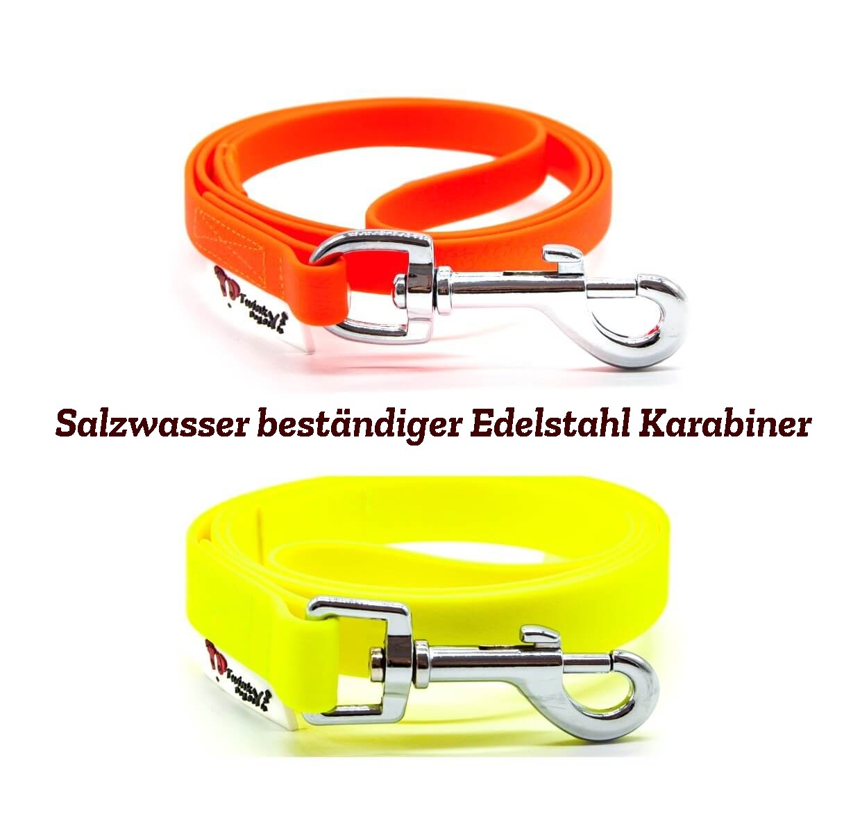 1 Meter Hundeleine 13 oder 15 mm breit Wasserabweisend mit Karabiner aus salzwasserbeständigem Edelstahl