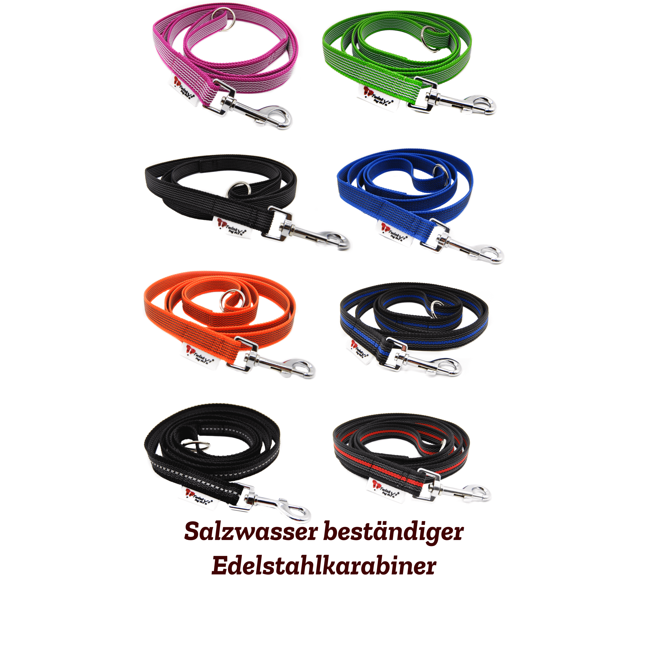 Kurze Führleine Edelstahl Karabiner gummiert mit Handschlaufe, Länge 160 cm, Breite 20 mm, für kleine und große Hunde geeignet