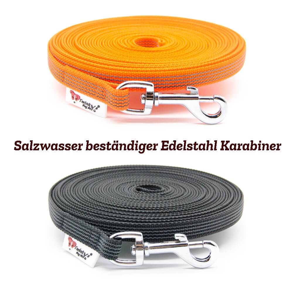 15 mm Schleppleine gummiert mit salzwasserbeständigem Edelstahl Karabiner